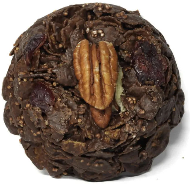 Enjambre semi amargo con coco, nuez y arándano